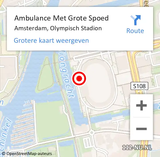 Locatie op kaart van de 112 melding: Ambulance Met Grote Spoed Naar Amsterdam, Olympisch Stadion op 13 juli 2024 22:00