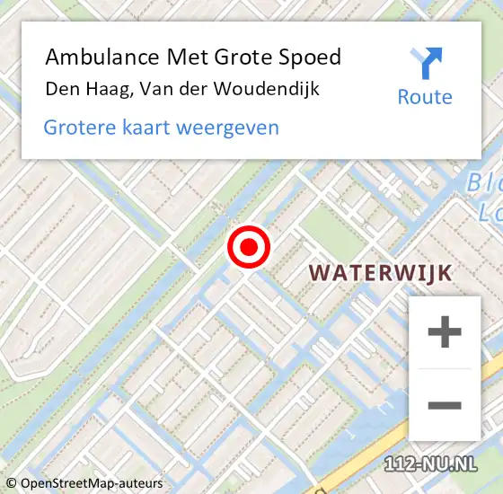 Locatie op kaart van de 112 melding: Ambulance Met Grote Spoed Naar Den Haag, Van der Woudendijk op 13 juli 2024 22:13