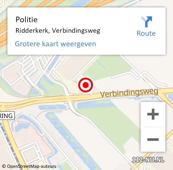 Locatie op kaart van de 112 melding: Politie Ridderkerk, Verbindingsweg op 13 juli 2024 22:21