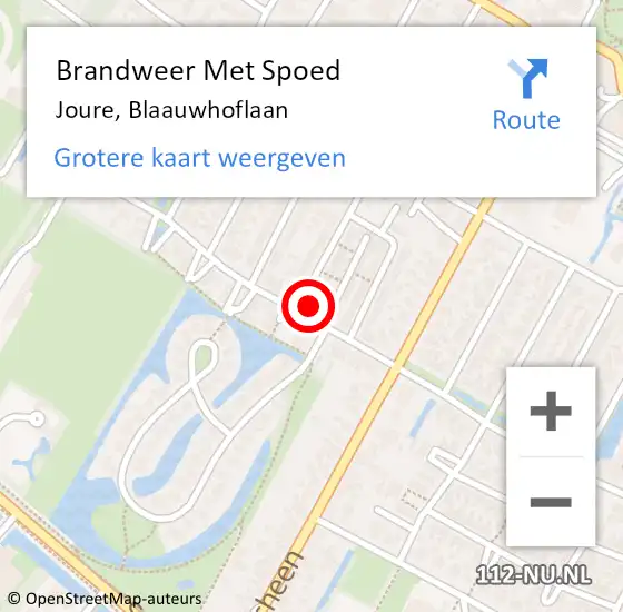 Locatie op kaart van de 112 melding: Brandweer Met Spoed Naar Joure, Blaauwhoflaan op 13 juli 2024 22:22