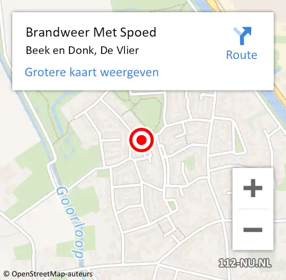 Locatie op kaart van de 112 melding: Brandweer Met Spoed Naar Beek en Donk, De Vlier op 13 juli 2024 22:23