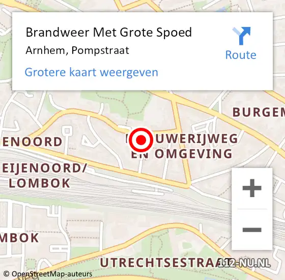 Locatie op kaart van de 112 melding: Brandweer Met Grote Spoed Naar Arnhem, Pompstraat op 13 juli 2024 22:30