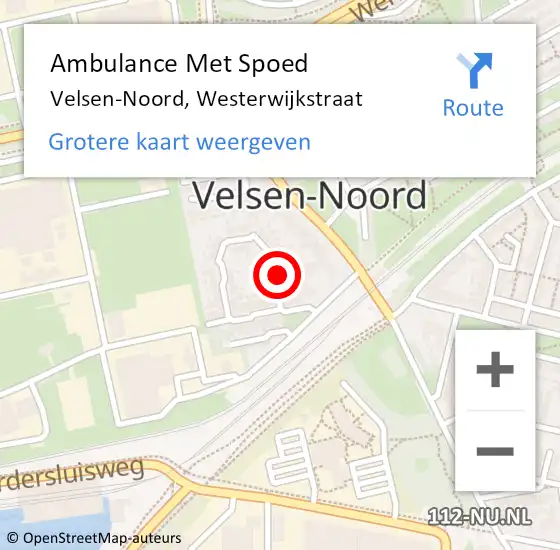 Locatie op kaart van de 112 melding: Ambulance Met Spoed Naar Velsen-Noord, Westerwijkstraat op 13 juli 2024 22:41