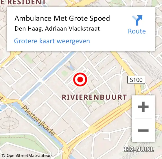 Locatie op kaart van de 112 melding: Ambulance Met Grote Spoed Naar Den Haag, Adriaan Vlackstraat op 13 juli 2024 22:53