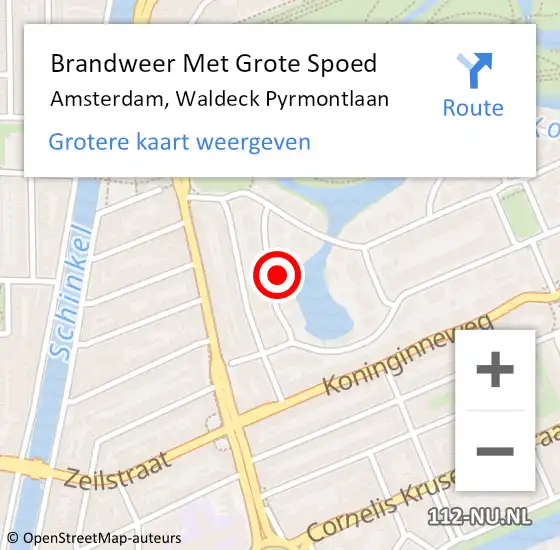 Locatie op kaart van de 112 melding: Brandweer Met Grote Spoed Naar Amsterdam, Waldeck Pyrmontlaan op 13 juli 2024 23:15