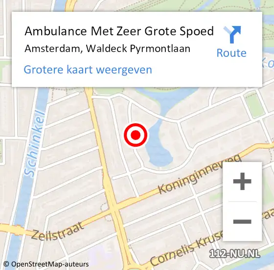 Locatie op kaart van de 112 melding: Ambulance Met Zeer Grote Spoed Naar Amsterdam, Waldeck Pyrmontlaan op 13 juli 2024 23:16