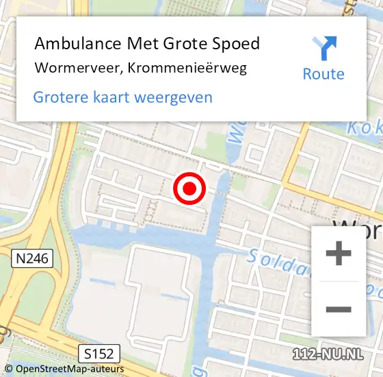 Locatie op kaart van de 112 melding: Ambulance Met Grote Spoed Naar Wormerveer, Krommenieërweg op 13 juli 2024 23:56