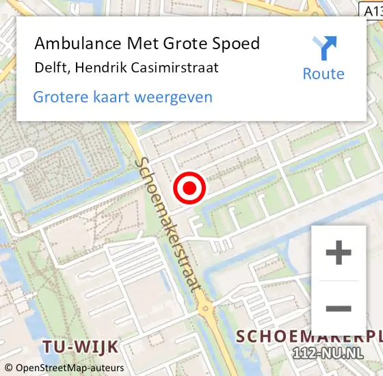 Locatie op kaart van de 112 melding: Ambulance Met Grote Spoed Naar Delft, Hendrik Casimirstraat op 14 juli 2024 00:02