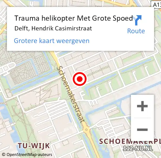 Locatie op kaart van de 112 melding: Trauma helikopter Met Grote Spoed Naar Delft, Hendrik Casimirstraat op 14 juli 2024 00:09