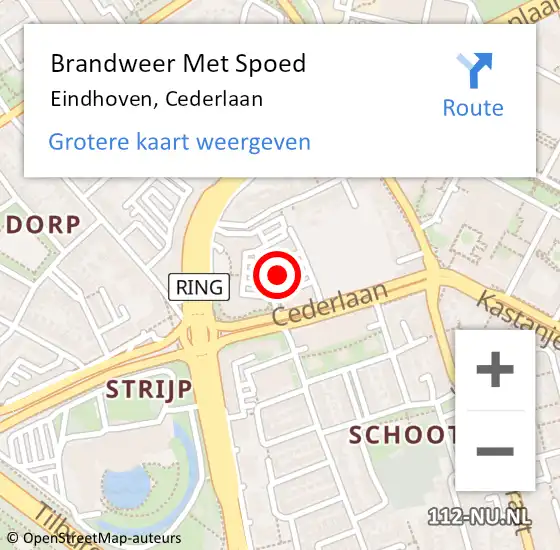 Locatie op kaart van de 112 melding: Brandweer Met Spoed Naar Eindhoven, Cederlaan op 14 juli 2024 00:33