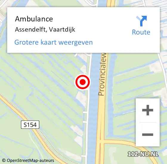 Locatie op kaart van de 112 melding: Ambulance Assendelft, Vaartdijk op 14 juli 2024 00:34