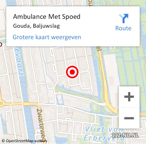 Locatie op kaart van de 112 melding: Ambulance Met Spoed Naar Gouda, Baljuwslag op 14 juli 2024 00:40