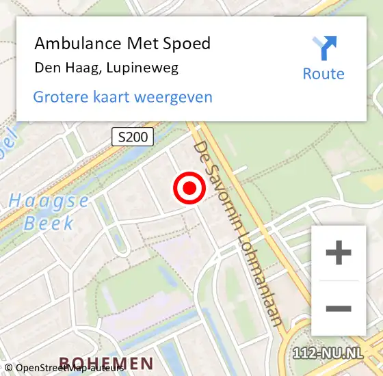 Locatie op kaart van de 112 melding: Ambulance Met Spoed Naar Den Haag, Lupineweg op 14 juli 2024 00:45