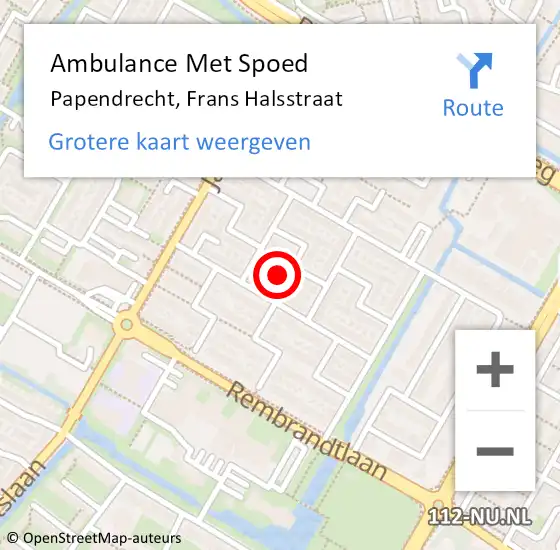 Locatie op kaart van de 112 melding: Ambulance Met Spoed Naar Papendrecht, Frans Halsstraat op 14 juli 2024 00:48