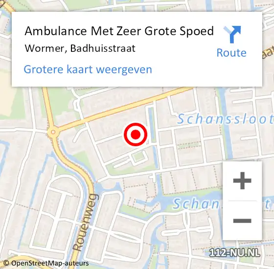 Locatie op kaart van de 112 melding: Ambulance Met Zeer Grote Spoed Naar Wormer, Badhuisstraat op 14 juli 2024 01:09