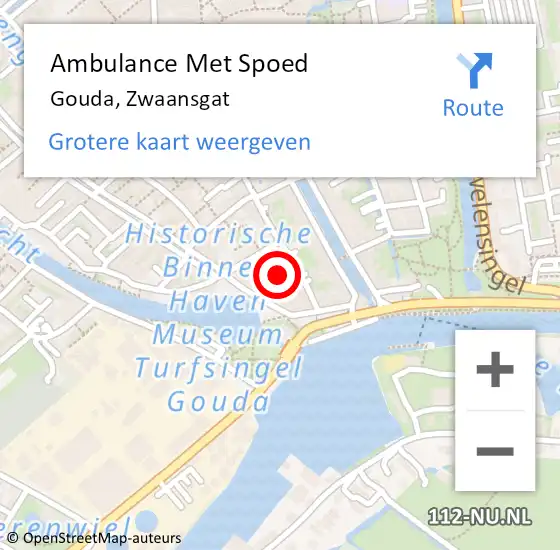 Locatie op kaart van de 112 melding: Ambulance Met Spoed Naar Gouda, Zwaansgat op 14 juli 2024 01:17