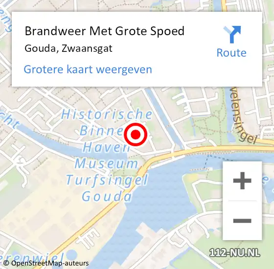 Locatie op kaart van de 112 melding: Brandweer Met Grote Spoed Naar Gouda, Zwaansgat op 14 juli 2024 01:42