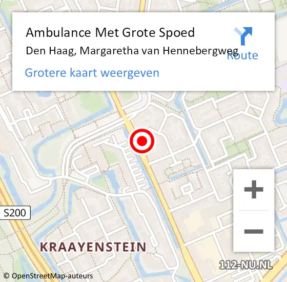 Locatie op kaart van de 112 melding: Ambulance Met Grote Spoed Naar Den Haag, Margaretha van Hennebergweg op 14 juli 2024 01:58