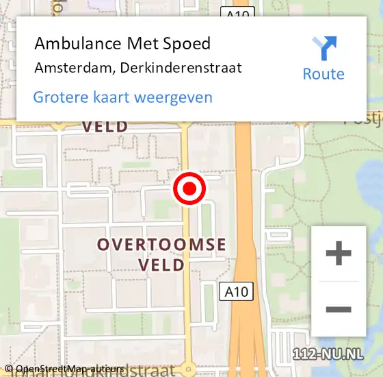 Locatie op kaart van de 112 melding: Ambulance Met Spoed Naar Amsterdam, Derkinderenstraat op 14 juli 2024 02:11