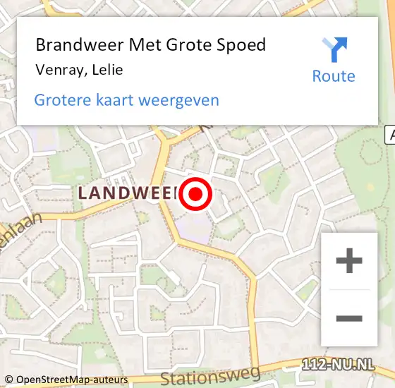 Locatie op kaart van de 112 melding: Brandweer Met Grote Spoed Naar Venray, Lelie op 14 juli 2024 02:46