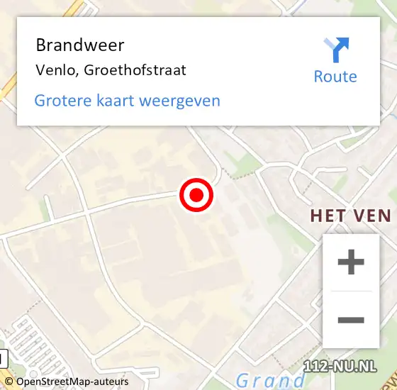 Locatie op kaart van de 112 melding: Brandweer Venlo, Groethofstraat op 14 juli 2024 03:16