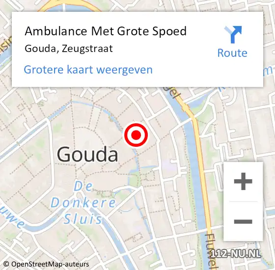 Locatie op kaart van de 112 melding: Ambulance Met Grote Spoed Naar Gouda, Zeugstraat op 14 juli 2024 03:50