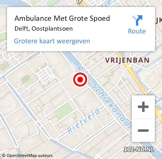 Locatie op kaart van de 112 melding: Ambulance Met Grote Spoed Naar Delft, Oostplantsoen op 14 juli 2024 04:05