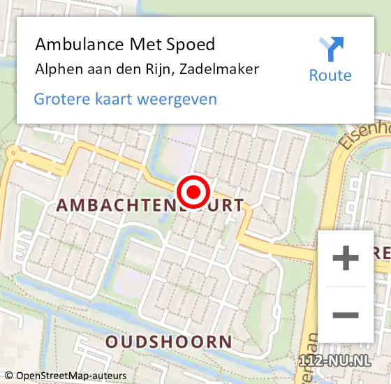 Locatie op kaart van de 112 melding: Ambulance Met Spoed Naar Alphen aan den Rijn, Zadelmaker op 14 juli 2024 04:15