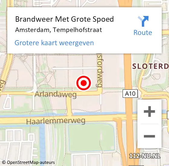 Locatie op kaart van de 112 melding: Brandweer Met Grote Spoed Naar Amsterdam, Tempelhofstraat op 14 juli 2024 04:53