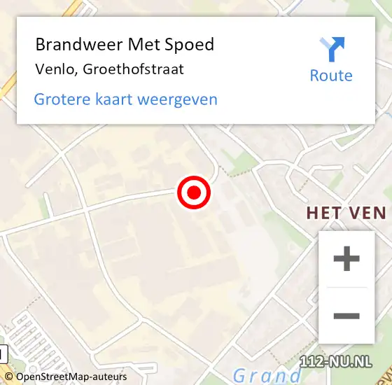 Locatie op kaart van de 112 melding: Brandweer Met Spoed Naar Venlo, Groethofstraat op 14 juli 2024 05:03