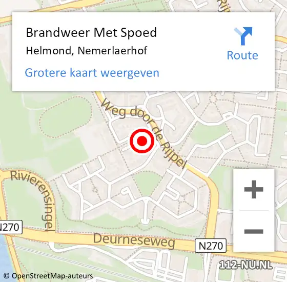 Locatie op kaart van de 112 melding: Brandweer Met Spoed Naar Helmond, Nemerlaerhof op 14 juli 2024 05:11