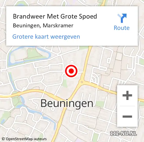 Locatie op kaart van de 112 melding: Brandweer Met Grote Spoed Naar Beuningen, Marskramer op 14 juli 2024 05:28