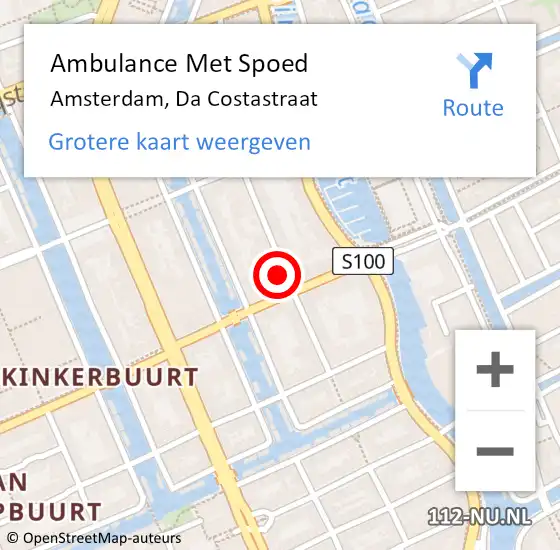 Locatie op kaart van de 112 melding: Ambulance Met Spoed Naar Amsterdam, Da Costastraat op 14 juli 2024 05:30