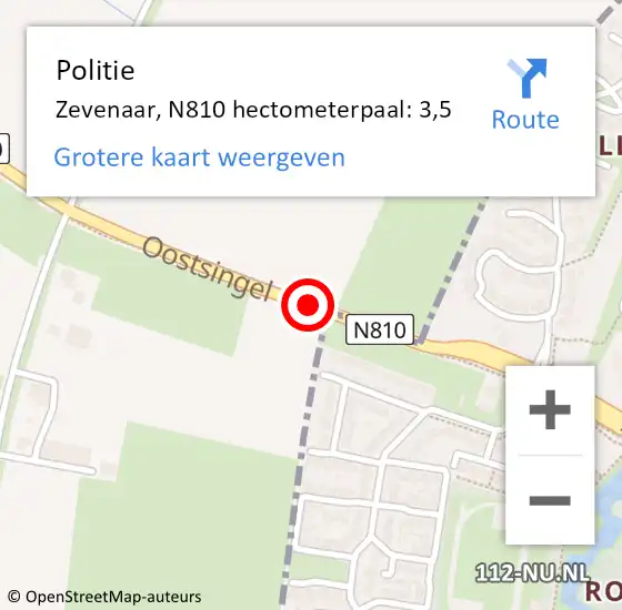 Locatie op kaart van de 112 melding: Politie Zevenaar, N810 hectometerpaal: 3,5 op 14 juli 2024 05:53