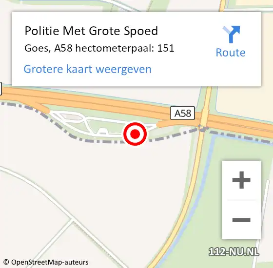 Locatie op kaart van de 112 melding: Politie Met Grote Spoed Naar Goes, A58 hectometerpaal: 151 op 14 juli 2024 05:53