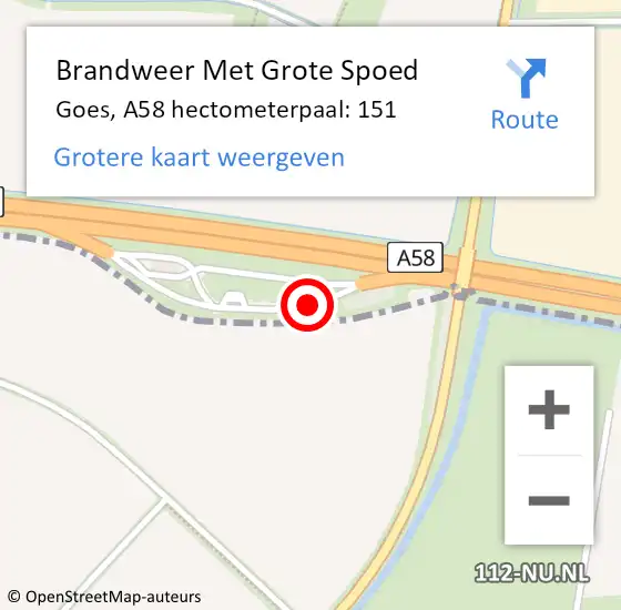 Locatie op kaart van de 112 melding: Brandweer Met Grote Spoed Naar Goes, A58 hectometerpaal: 151 op 14 juli 2024 05:53