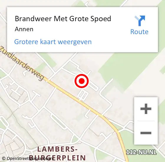 Locatie op kaart van de 112 melding: Brandweer Met Grote Spoed Naar Annen op 14 juli 2024 06:27