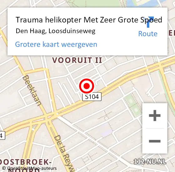 Locatie op kaart van de 112 melding: Trauma helikopter Met Zeer Grote Spoed Naar Den Haag, Loosduinseweg op 14 juli 2024 07:04