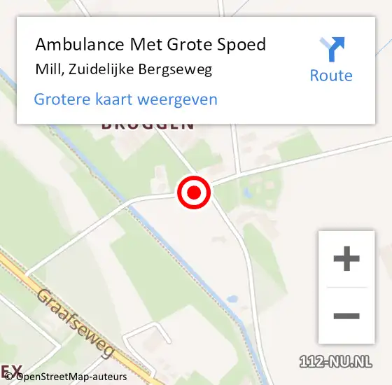 Locatie op kaart van de 112 melding: Ambulance Met Grote Spoed Naar Mill, Zuidelijke Bergseweg op 13 oktober 2014 06:08