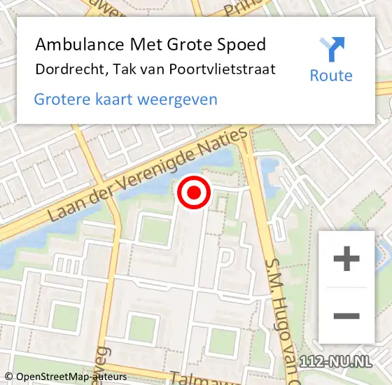 Locatie op kaart van de 112 melding: Ambulance Met Grote Spoed Naar Dordrecht, Tak van Poortvlietstraat op 14 juli 2024 08:37