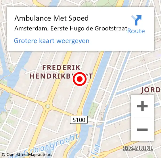 Locatie op kaart van de 112 melding: Ambulance Met Spoed Naar Amsterdam, Eerste Hugo de Grootstraat op 14 juli 2024 09:30