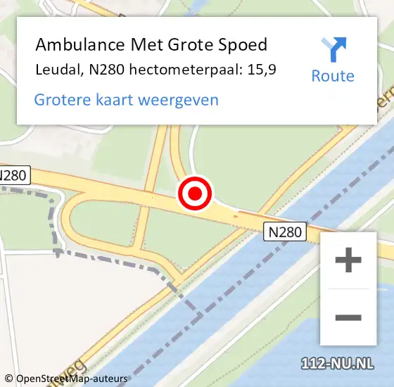 Locatie op kaart van de 112 melding: Ambulance Met Grote Spoed Naar Leudal, N280 hectometerpaal: 15,9 op 14 juli 2024 10:10