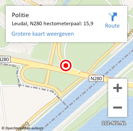 Locatie op kaart van de 112 melding: Politie Leudal, N280 hectometerpaal: 15,9 op 14 juli 2024 10:11