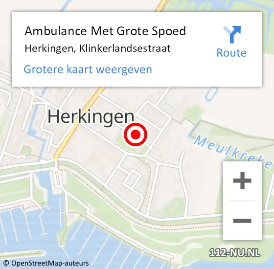 Locatie op kaart van de 112 melding: Ambulance Met Grote Spoed Naar Herkingen, Klinkerlandsestraat op 14 juli 2024 10:15