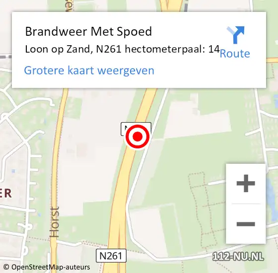 Locatie op kaart van de 112 melding: Brandweer Met Spoed Naar Loon op Zand, N261 hectometerpaal: 14 op 14 juli 2024 10:28