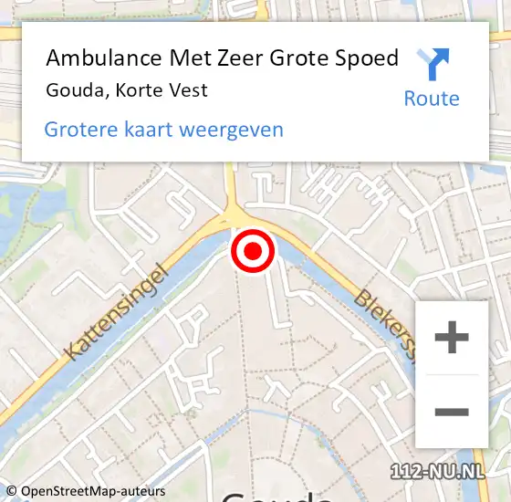 Locatie op kaart van de 112 melding: Ambulance Met Zeer Grote Spoed Naar Gouda, Korte Vest op 14 juli 2024 10:54