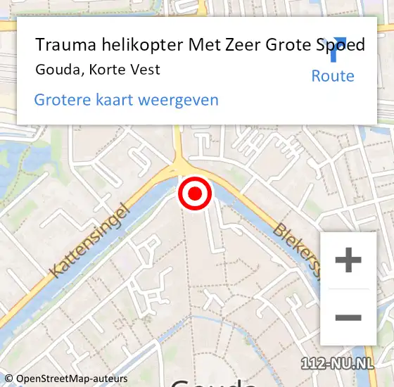 Locatie op kaart van de 112 melding: Trauma helikopter Met Zeer Grote Spoed Naar Gouda, Korte Vest op 14 juli 2024 10:55