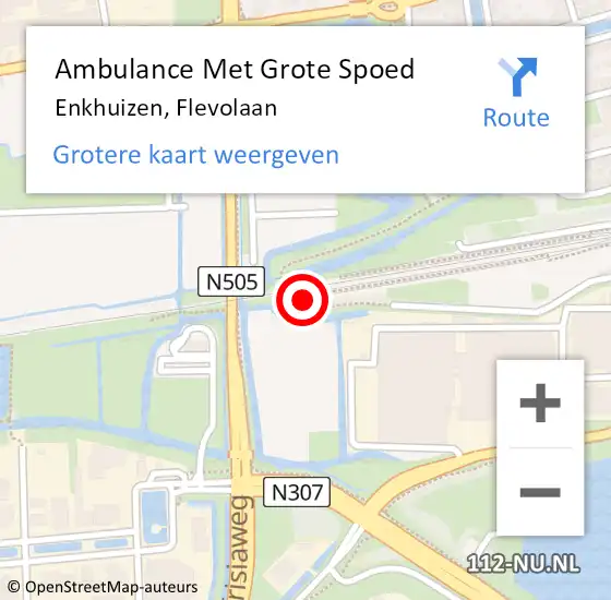 Locatie op kaart van de 112 melding: Ambulance Met Grote Spoed Naar Enkhuizen, Flevolaan op 14 juli 2024 10:57