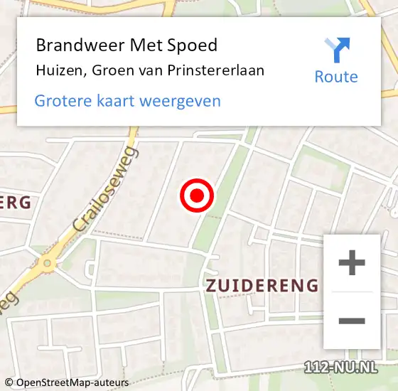 Locatie op kaart van de 112 melding: Brandweer Met Spoed Naar Huizen, Groen van Prinstererlaan op 14 juli 2024 11:03