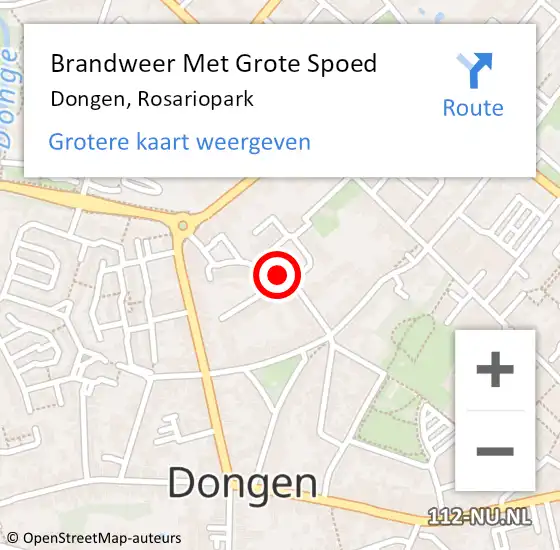 Locatie op kaart van de 112 melding: Brandweer Met Grote Spoed Naar Dongen, Rosariopark op 14 juli 2024 11:04